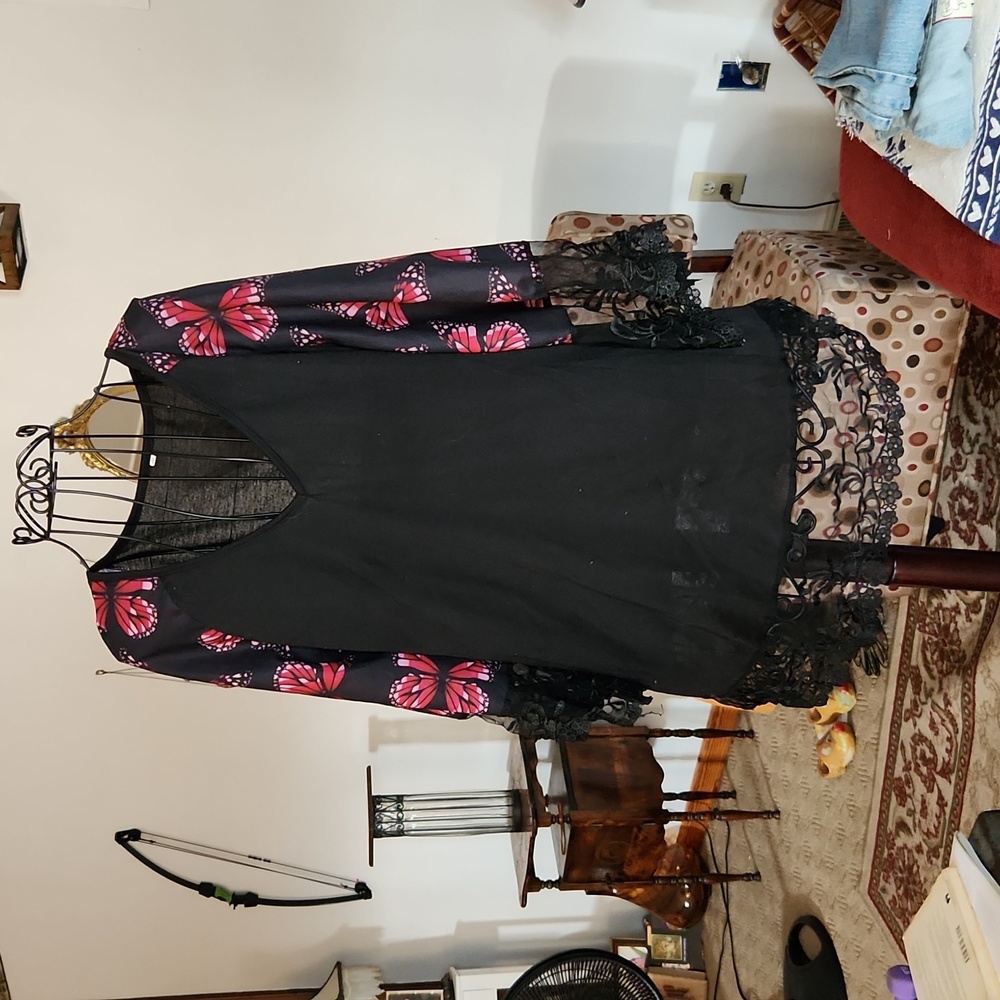 Butterfly vneck sheer top of dress XL Amazon